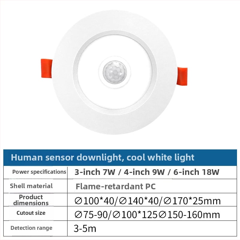 Vnútorná LED downlight s radarovým senzorom pohybu, skrytá inštalácia, inteligentné riadenie, 6–10W, 220V