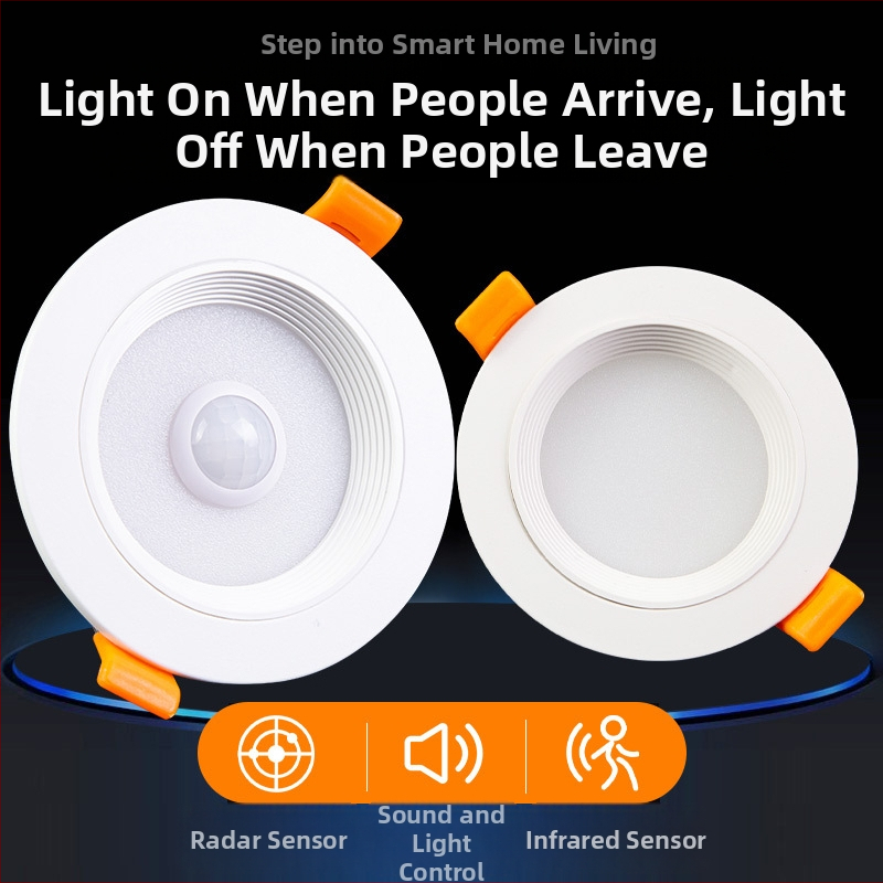 LED downlight ar ķermeņa sensoru, IR radaru un balss vadību, slēgta uzstādīšana, 220V, LED pērlītes 2835 x10, 6500K