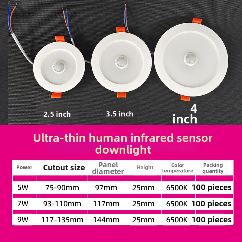 LED downlight kehaanduriga, infrapunaraadri ja hääle juhtimisega, peidetud paigaldus, 220V, LED helmed 2835 x10, 6500K
