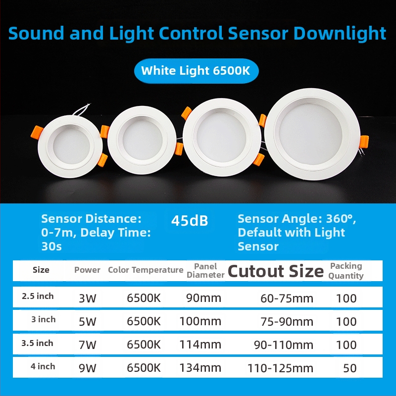 LED downlight kehaanduriga, infrapunaraadri ja hääle juhtimisega, peidetud paigaldus, 220V, LED helmed 2835 x10, 6500K