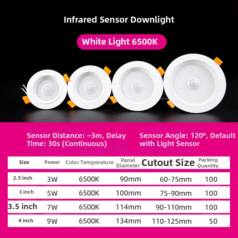 LED downlight kehaanduriga, infrapunaraadri ja hääle juhtimisega, peidetud paigaldus, 220V, LED helmed 2835 x10, 6500K