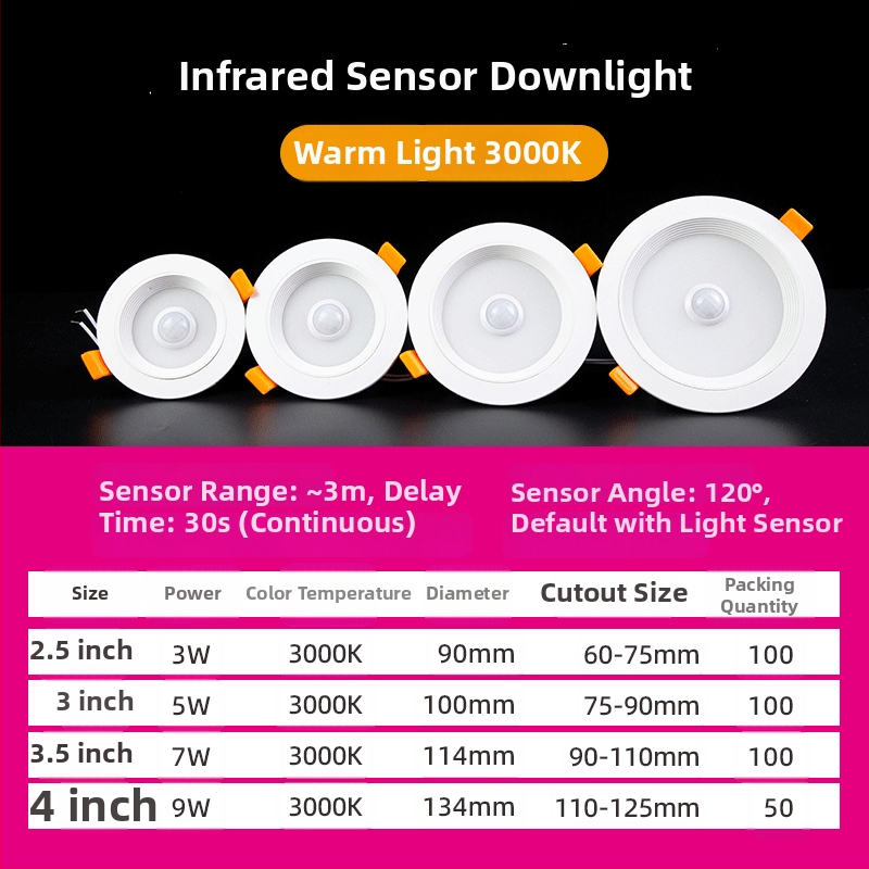 LED downlight kehaanduriga, infrapunaraadri ja hääle juhtimisega, peidetud paigaldus, 220V, LED helmed 2835 x10, 6500K