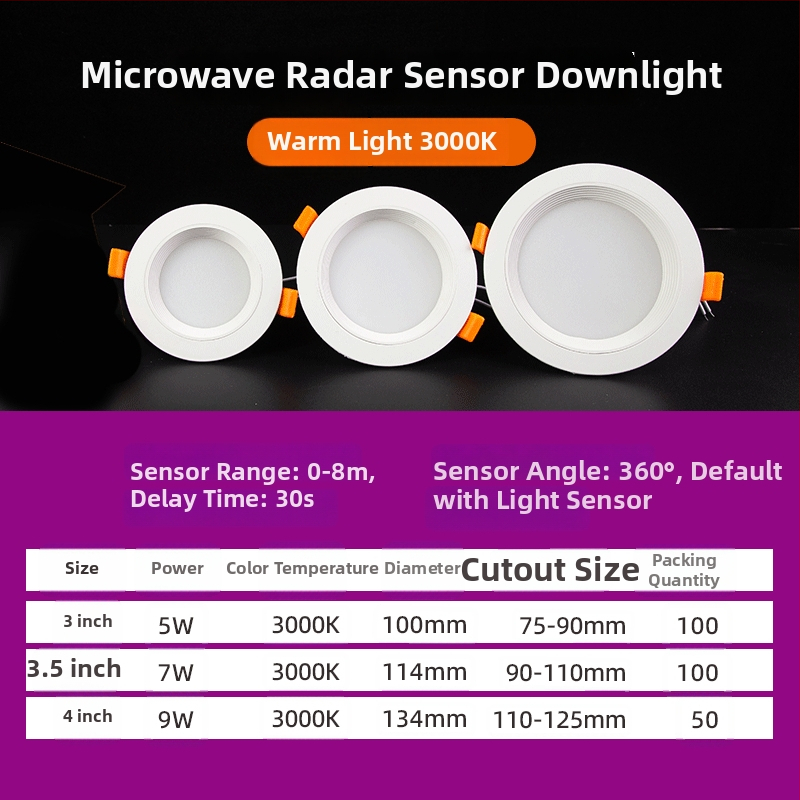 LED downlight kehaanduriga, infrapunaraadri ja hääle juhtimisega, peidetud paigaldus, 220V, LED helmed 2835 x10, 6500K