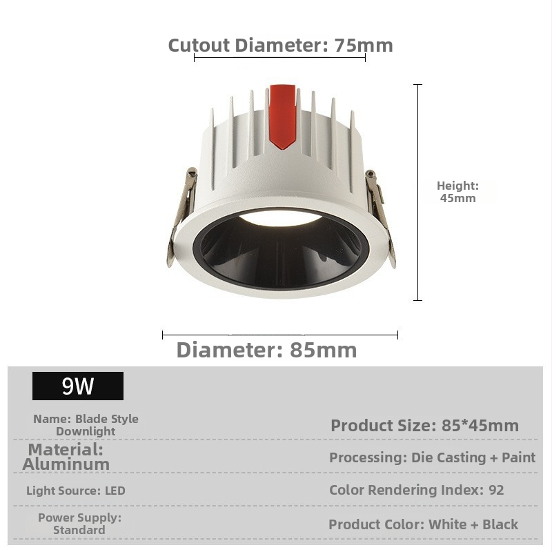 Downlight LED pentru living, montaj ascuns, CRI 90+, reglaj în trei nuanțe de culoare 3000K/4000K/6000K