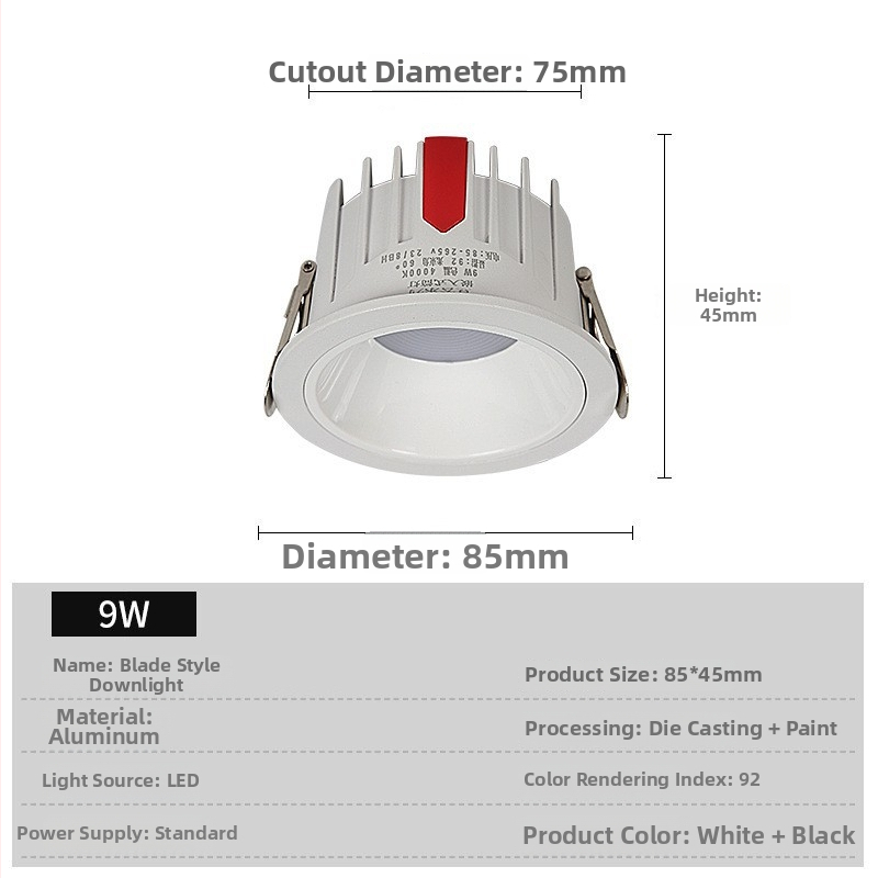 Downlight LED pentru living, montaj ascuns, CRI 90+, reglaj în trei nuanțe de culoare 3000K/4000K/6000K
