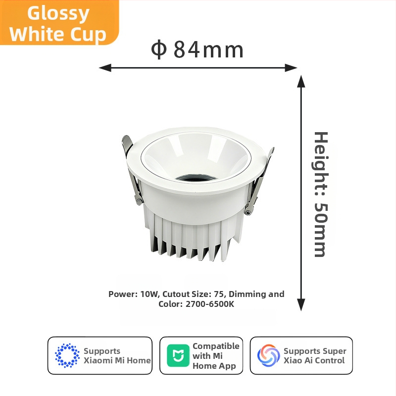 LED downlight încorporat în tavan, 6–10W, CRI ≥90, 2700–6500K, control inteligent prin aplicație