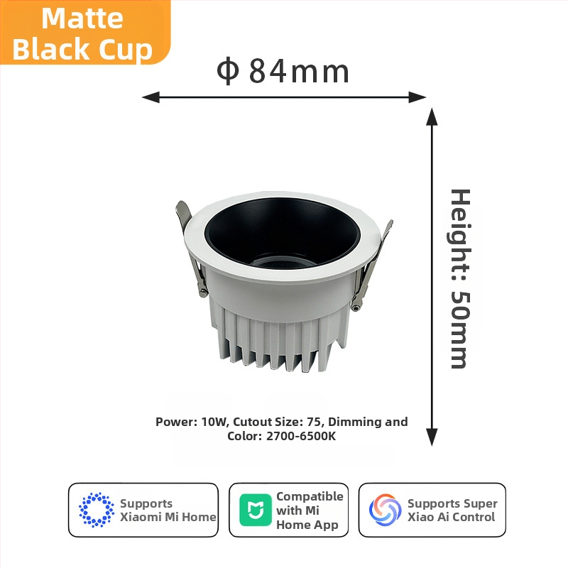 LED downlight încorporat în tavan, 6–10W, CRI ≥90, 2700–6500K, control inteligent prin aplicație