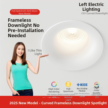 Raamita LED-downlight ümmarguse kumerdusega, sisseehitatud, COB LED, 220V, alumiiniumkorpus, ava 75 mm, üldmõõt 82 mm, 3000–6000K