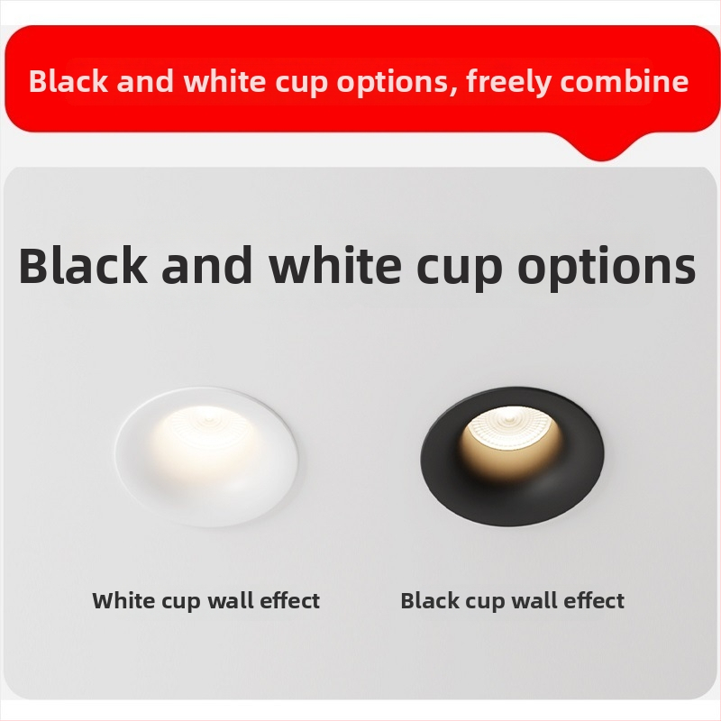 Bezrāmju LED downlight ar izliektu profilu, iebūvēts, COB LED, 220V, alumīnija korpuss, atvērums 75 mm, 82 mm kopējais izmērs, 3000–6000K