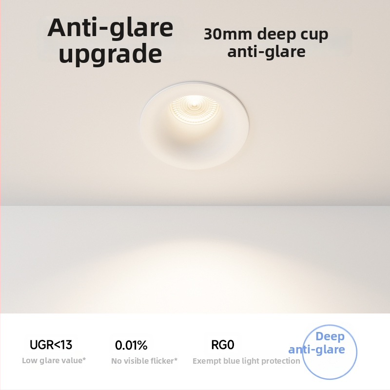 Bezrāmju LED downlight ar izliektu profilu, iebūvēts, COB LED, 220V, alumīnija korpuss, atvērums 75 mm, 82 mm kopējais izmērs, 3000–6000K