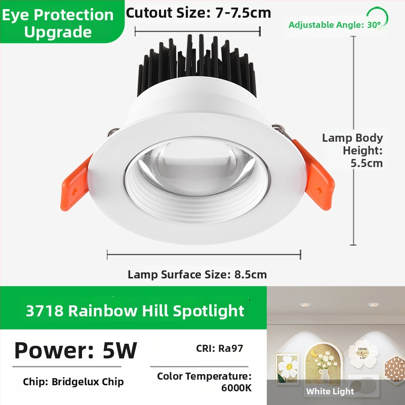 LED вградена таванна лампа с алуминиев корпус, 220V, CRI ≥95, бутонен превключвател