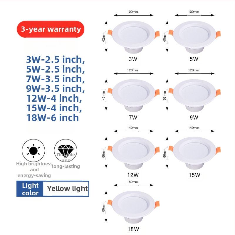Ülitäpp LED laevalgusti (downlight), sisse ehitatud anti-glare, kolmetvärviline reguleerimine, 6000K, 220V