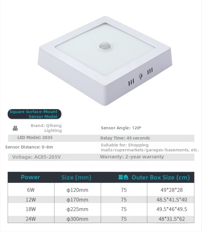 LED laevalgustus PIR-sensoriga, alumiiniumkorpus, 85–265V, 80 000 tundi tööiga, energiasäästlikkuse klass 5