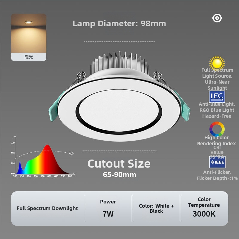 LED laevalgustus Downlight; täis spekter, anti-sinine valgus; CRI ≥90; 220V; peidetud paigaldus
