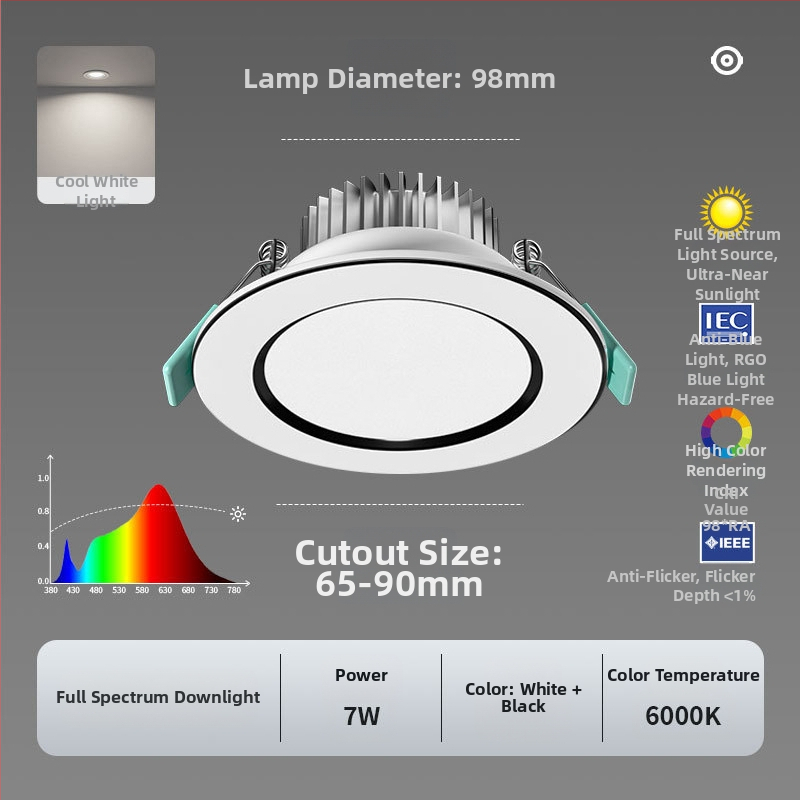 LED laevalgustus Downlight; täis spekter, anti-sinine valgus; CRI ≥90; 220V; peidetud paigaldus