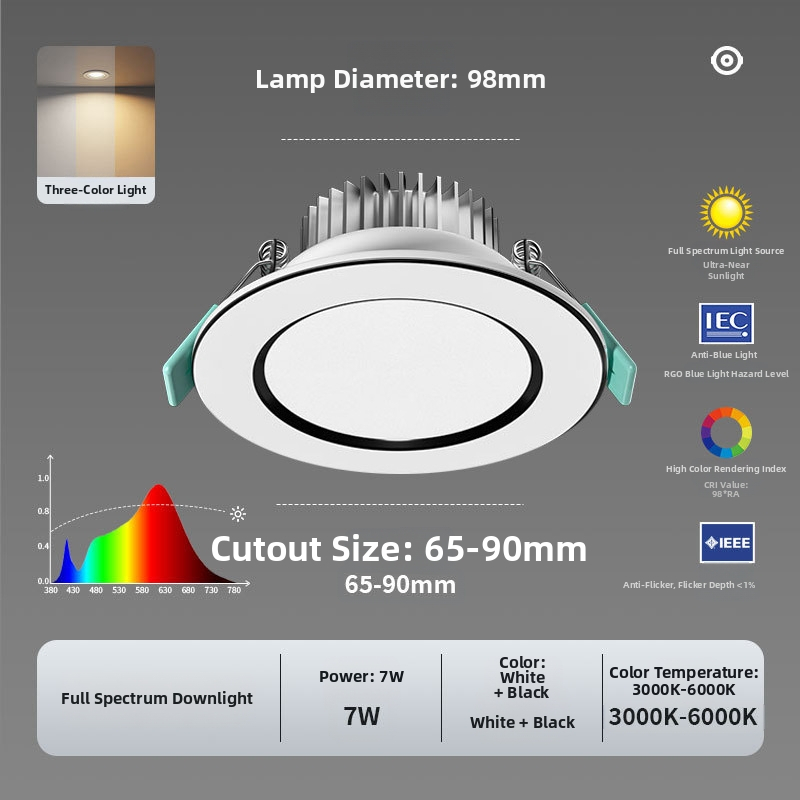 LED laevalgustus Downlight; täis spekter, anti-sinine valgus; CRI ≥90; 220V; peidetud paigaldus