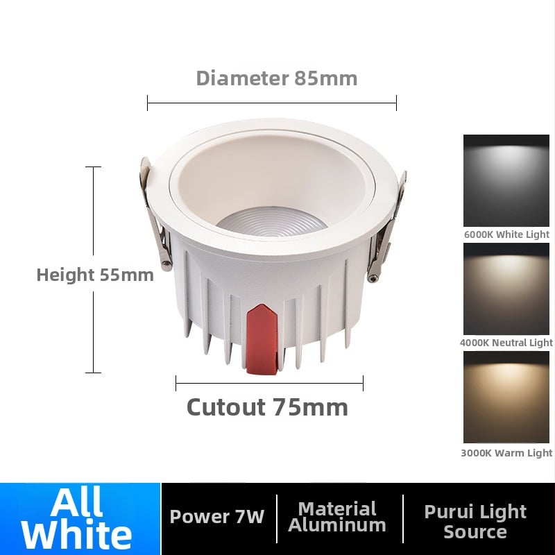 Downlight LED încastrat, instalație ascunsă, LED cu spectru complet, CRI ≥90, 220V