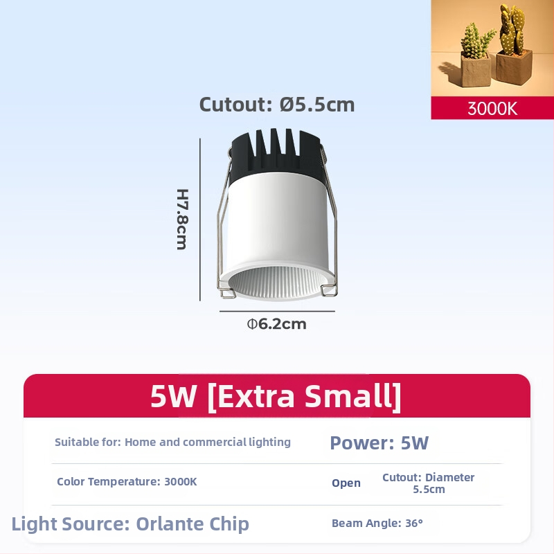 Sisse ehitatud COB prožektor elutoa lae jaoks, alumiiniumkorpus, 220V, CRI ≥95, nupulüliti