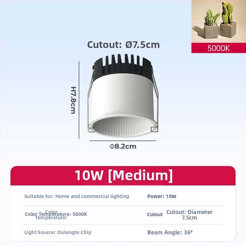 Sisse ehitatud COB prožektor elutoa lae jaoks, alumiiniumkorpus, 220V, CRI ≥95, nupulüliti