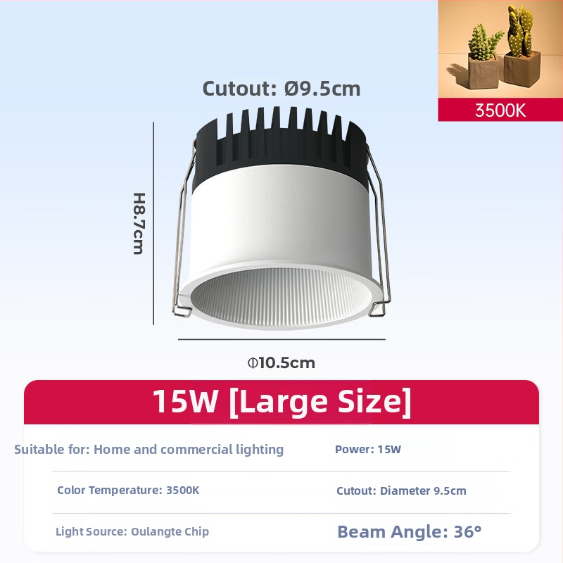 Sisse ehitatud COB prožektor elutoa lae jaoks, alumiiniumkorpus, 220V, CRI ≥95, nupulüliti