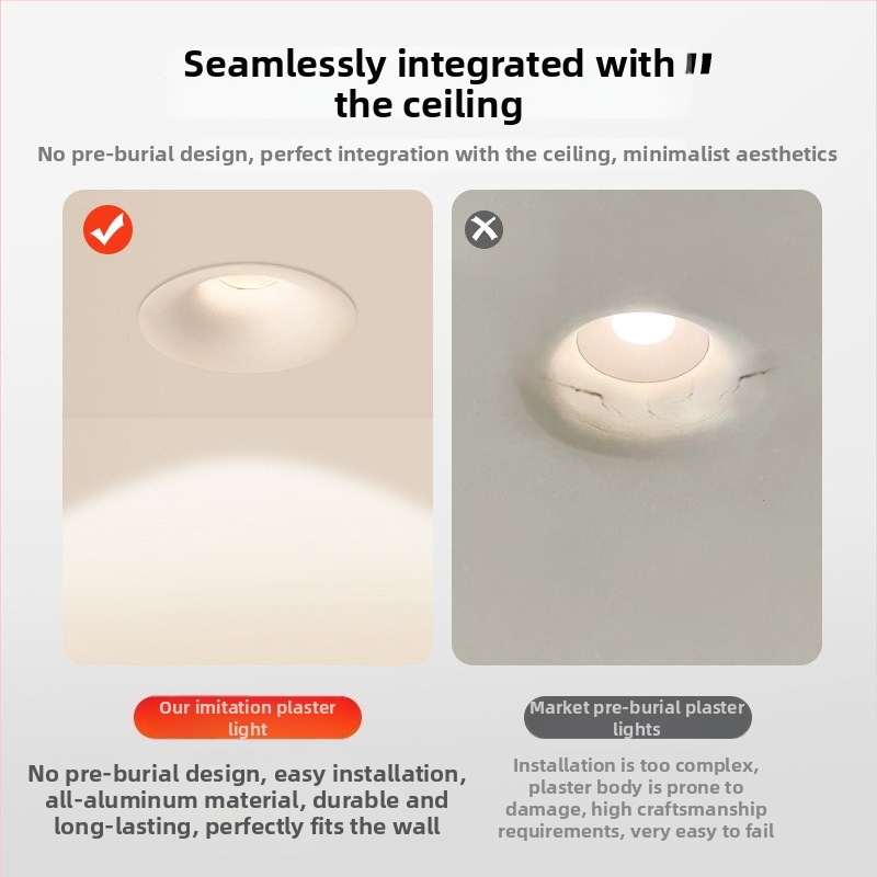 Spot LED încastrat fără ramă, anti-strălucire, 2700–6500K, 220V, corp din aluminiu, montaj ascuns, durată de viață 50.000 h
