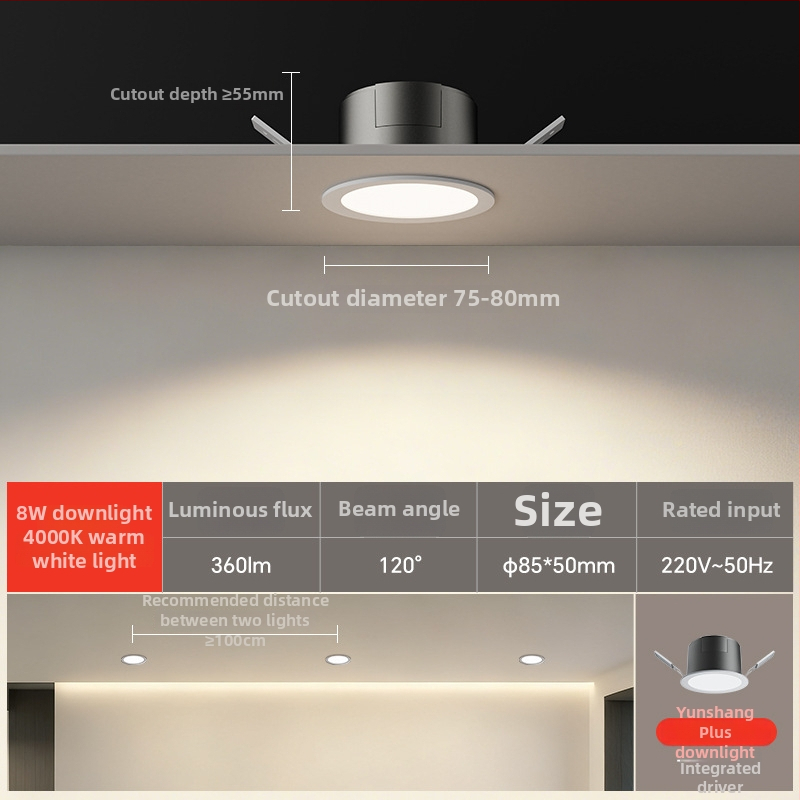 LED downlight CRI ≥90, 4000K sammudeta dimmeriga, 220V, peidetud paigaldus