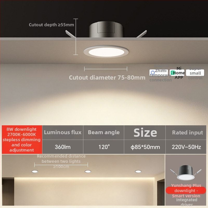 LED downlight CRI ≥90, 4000K sammudeta dimmeriga, 220V, peidetud paigaldus