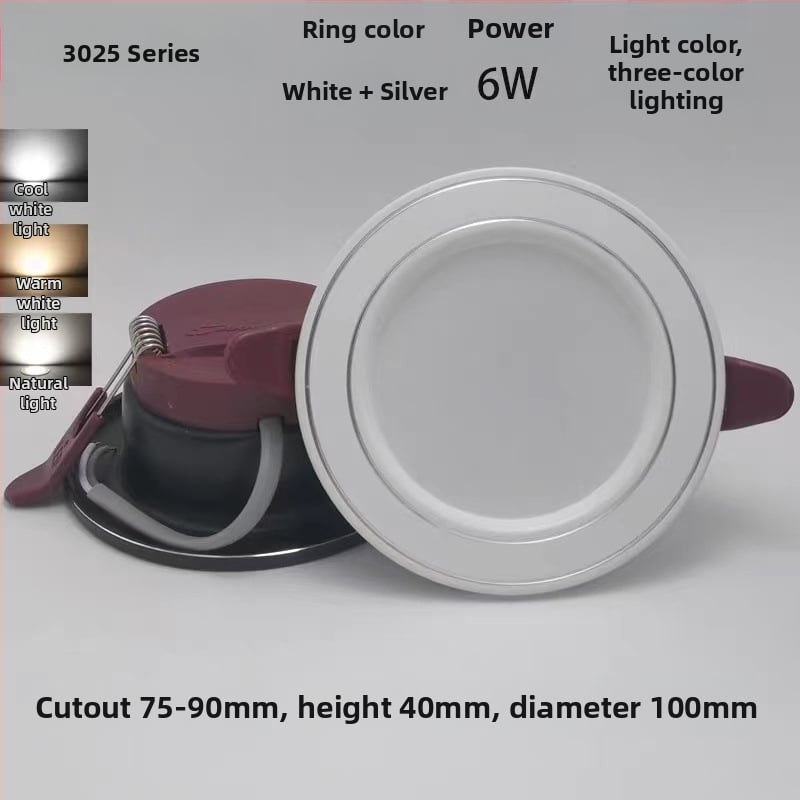 LED downlight încastrat pentru tavan, gaură 75 mm, corp 100 mm, 4500K, montaj ascuns