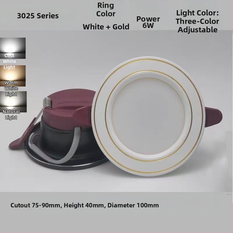 LED downlight încastrat pentru tavan, gaură 75 mm, corp 100 mm, 4500K, montaj ascuns