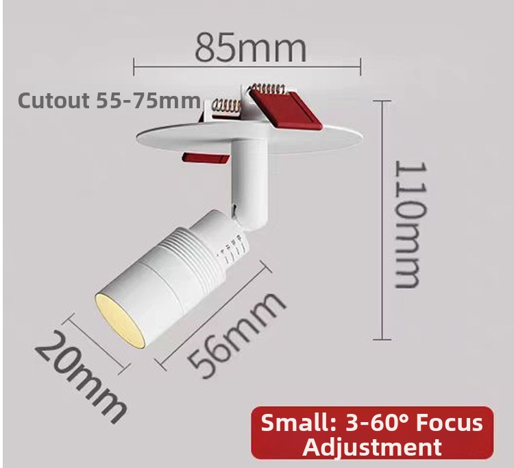 Sisseehitatud LED fookusvalgusti, 3–60° reguleeritav kiirgusnurk, PD363, 220V, alumiiniumkorpus