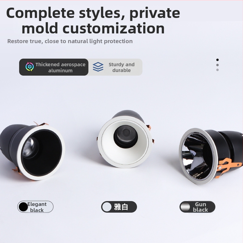 LED vamzdinis prožektorius su išmaniąja Bluetooth MESH2.0, akių apsauga, įmontuotas COB, 220V, CRI ≥95, be žingsnių ryškumo reguliavimas ir spalvos reguliavimas, aliumininis korpusas