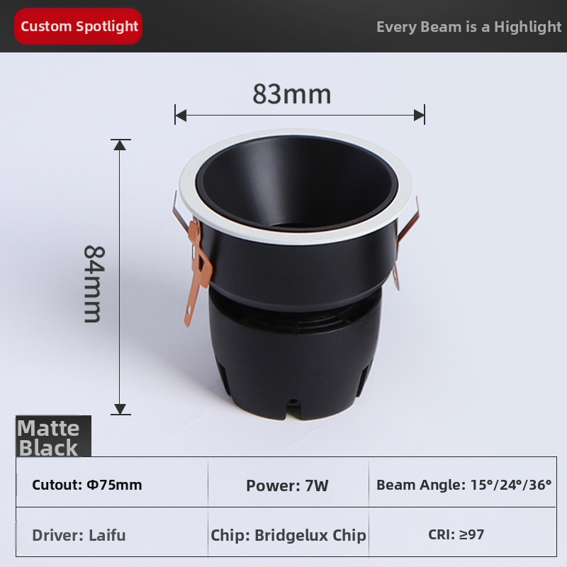 LED vamzdinis prožektorius su išmaniąja Bluetooth MESH2.0, akių apsauga, įmontuotas COB, 220V, CRI ≥95, be žingsnių ryškumo reguliavimas ir spalvos reguliavimas, aliumininis korpusas