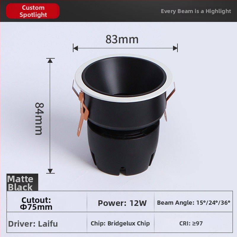 LED vamzdinis prožektorius su išmaniąja Bluetooth MESH2.0, akių apsauga, įmontuotas COB, 220V, CRI ≥95, be žingsnių ryškumo reguliavimas ir spalvos reguliavimas, aliumininis korpusas