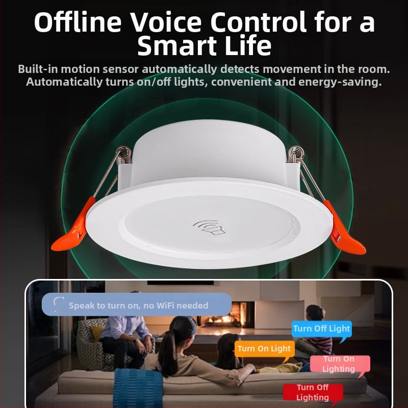 LED downlight ar inteliģentu radara kustības sensoru un gaismas kontroli - LED avots, spriegums ≤36V, CRI 80–89, slēgta uzstādīšana
