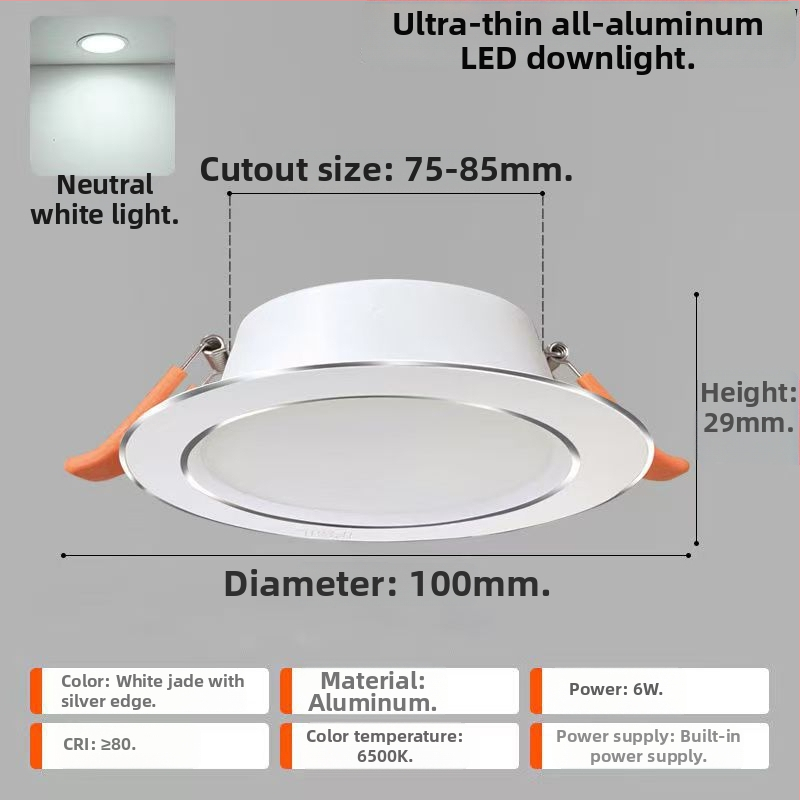 LED laevalgusti – ultraõhuke alumiiniumkorpus, peidetud paigaldus, 6500K päevavalgus, 220V, CRI 70–79