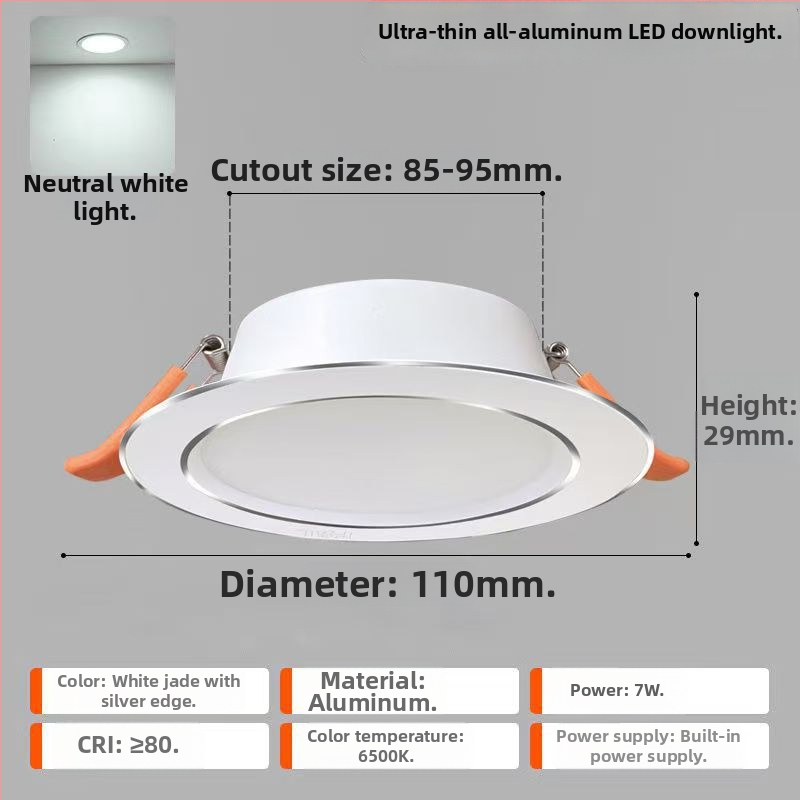 LED laevalgusti – ultraõhuke alumiiniumkorpus, peidetud paigaldus, 6500K päevavalgus, 220V, CRI 70–79