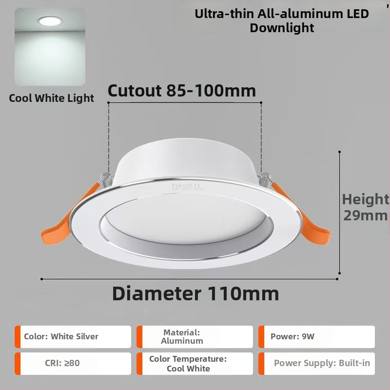 LED laevalgusti – ultraõhuke alumiiniumkorpus, peidetud paigaldus, 6500K päevavalgus, 220V, CRI 70–79