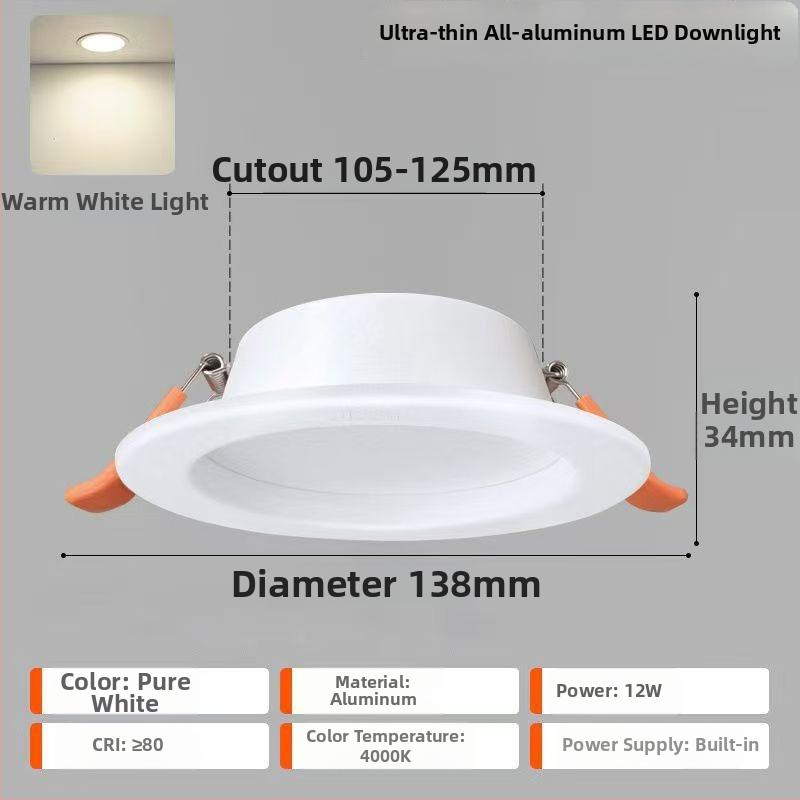 LED laevalgusti – ultraõhuke alumiiniumkorpus, peidetud paigaldus, 6500K päevavalgus, 220V, CRI 70–79