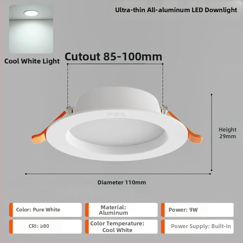 LED laevalgusti – ultraõhuke alumiiniumkorpus, peidetud paigaldus, 6500K päevavalgus, 220V, CRI 70–79