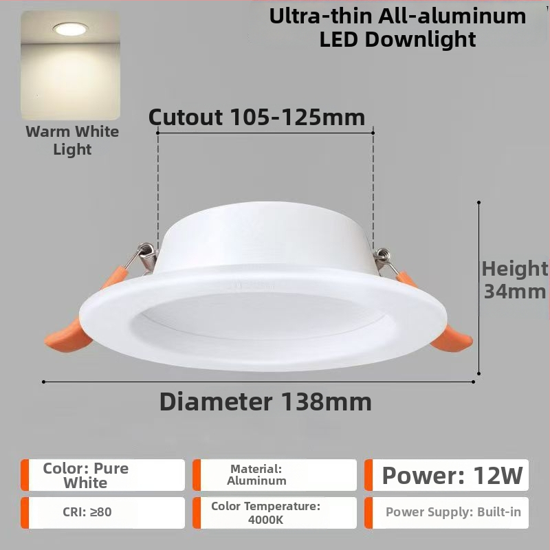 LED laevalgusti – ultraõhuke alumiiniumkorpus, peidetud paigaldus, 6500K päevavalgus, 220V, CRI 70–79