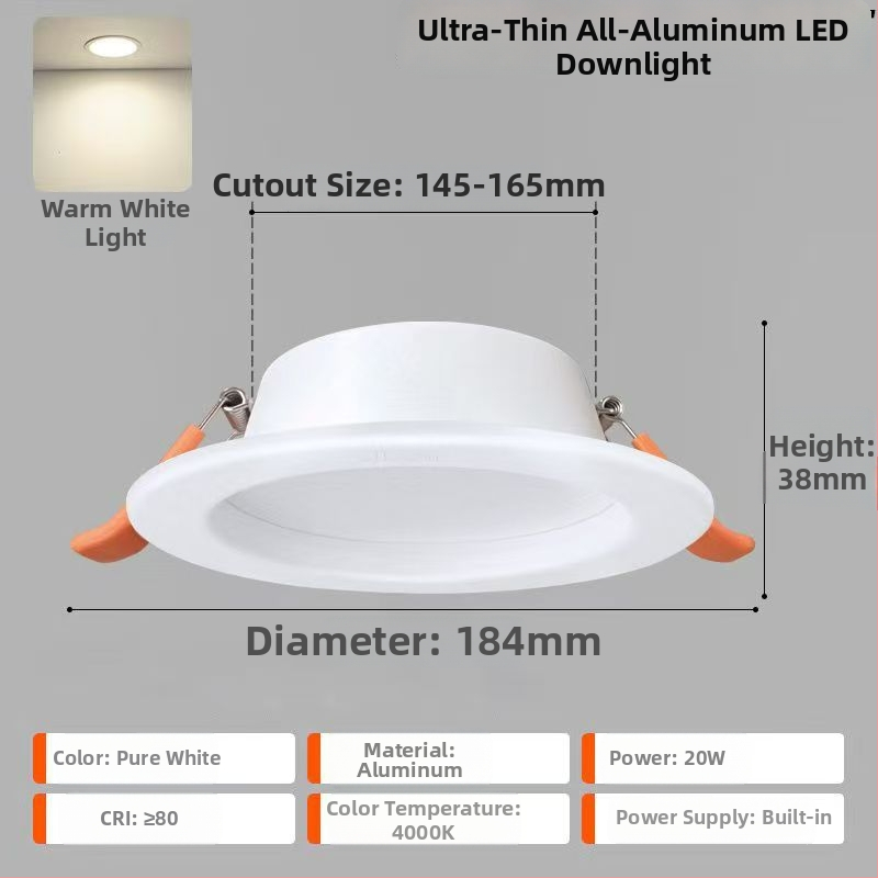 LED laevalgusti – ultraõhuke alumiiniumkorpus, peidetud paigaldus, 6500K päevavalgus, 220V, CRI 70–79