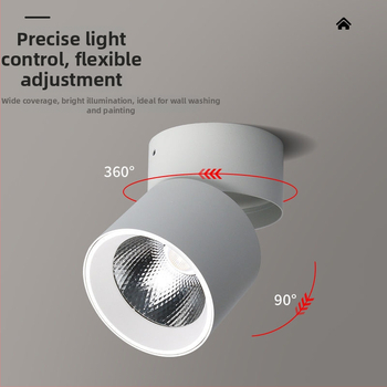 Paviršinis LED šviestuvas su sulankstoma, pasukama galva, 220V, aliuminio korpusas