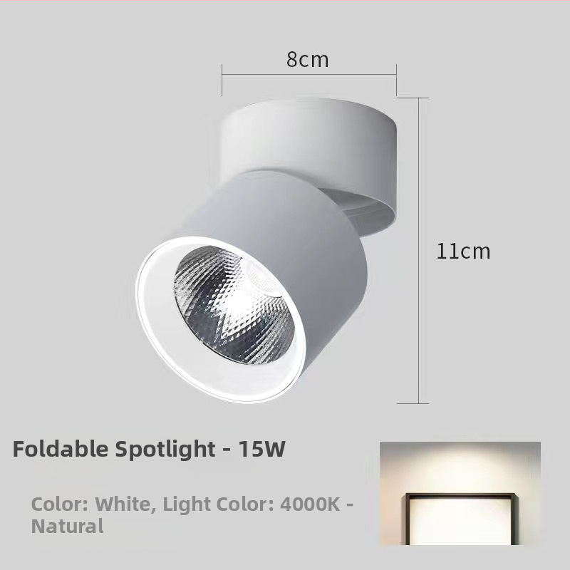 Paviršinis LED šviestuvas su sulankstoma, pasukama galva, 220V, aliuminio korpusas