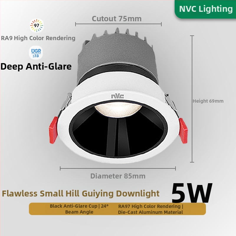 Anti-glare sissehitatud LED prožektor RA97, CRI≥95, 220V, alumiiniumkorpus, NVC, moods minimalistlik stiil