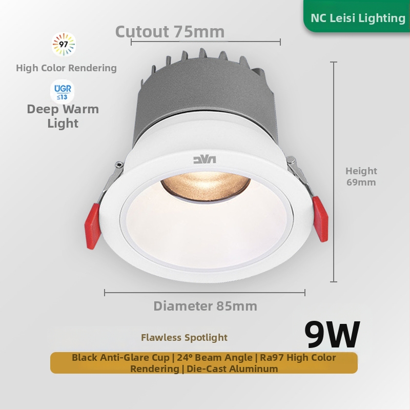 Anti-glare sissehitatud LED prožektor RA97, CRI≥95, 220V, alumiiniumkorpus, NVC, moods minimalistlik stiil