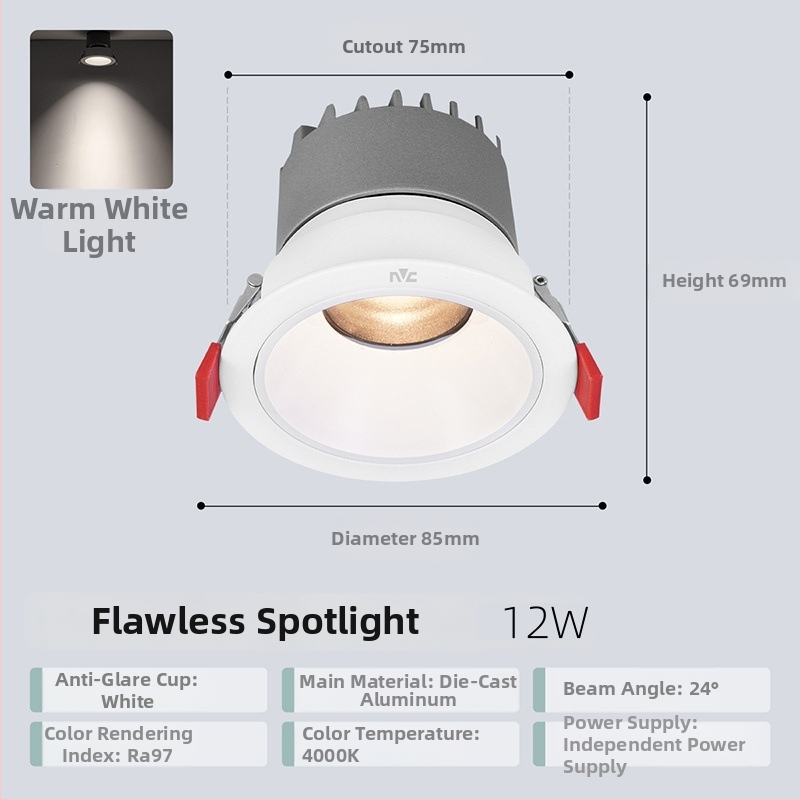 Anti-glare sissehitatud LED prožektor RA97, CRI≥95, 220V, alumiiniumkorpus, NVC, moods minimalistlik stiil