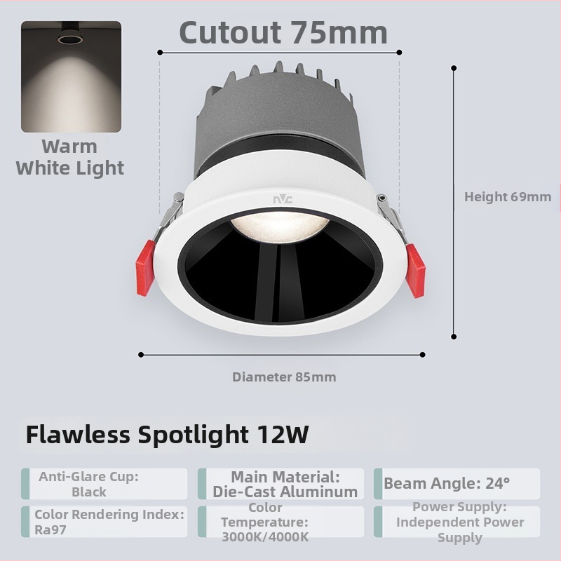 Anti-glare sissehitatud LED prožektor RA97, CRI≥95, 220V, alumiiniumkorpus, NVC, moods minimalistlik stiil
