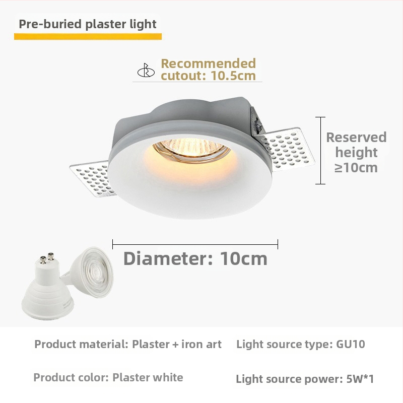 GU10 LED gipspõhine peidetud laevalgusti, 6-10W, 220V, kolmes värvi dimming (3000K/4000K/6000K), CRI ≥90, peidetud paigaldus