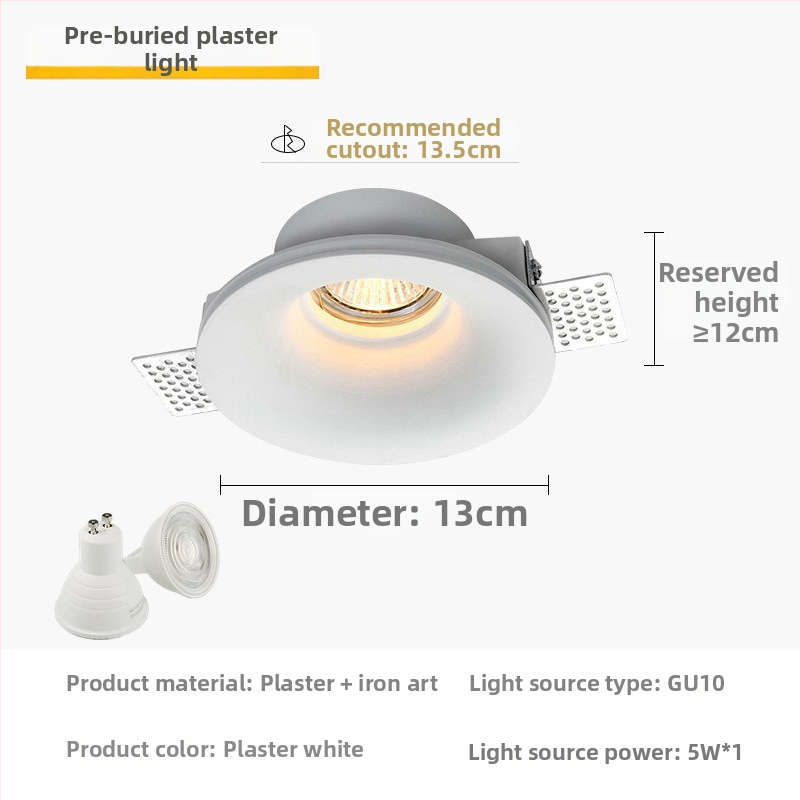GU10 LED gipspõhine peidetud laevalgusti, 6-10W, 220V, kolmes värvi dimming (3000K/4000K/6000K), CRI ≥90, peidetud paigaldus