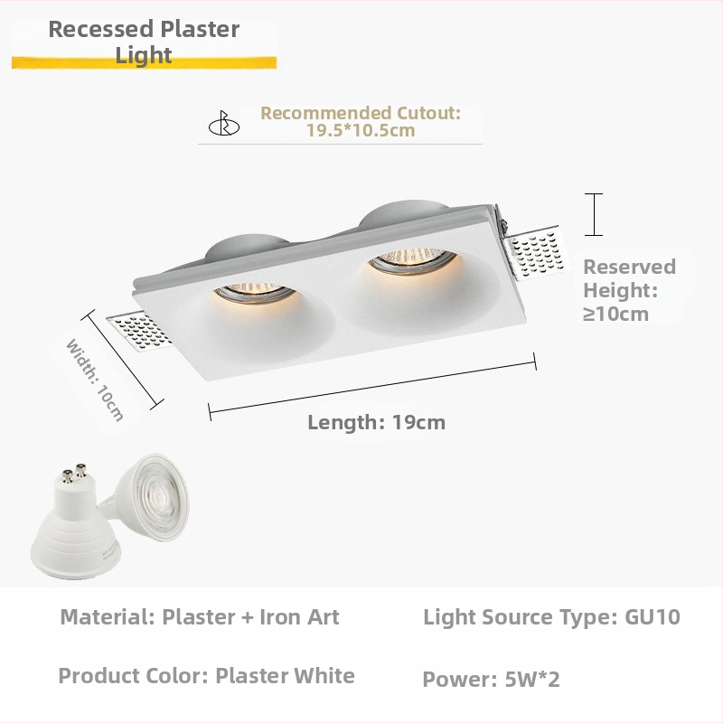 GU10 LED gipspõhine peidetud laevalgusti, 6-10W, 220V, kolmes värvi dimming (3000K/4000K/6000K), CRI ≥90, peidetud paigaldus